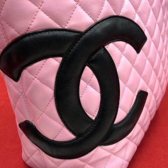 Authentic CHANEL Cambon Ligne Tote Large Pink Quilted Calfskin Leather Purse Bag - Picture 15 of 16